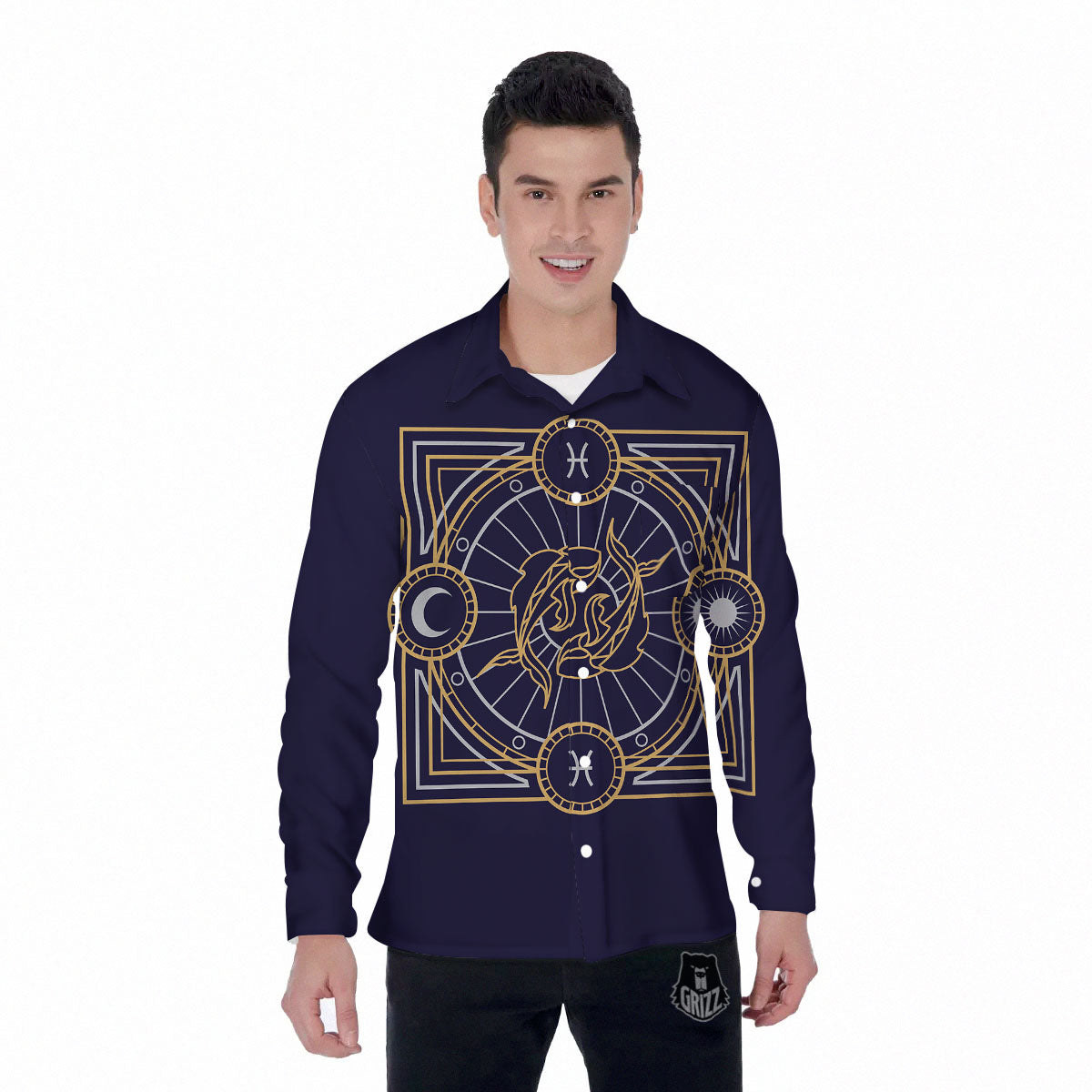 Signs Astrological And Pisces Print Men's Long Sleeve Shirts-grizzshop