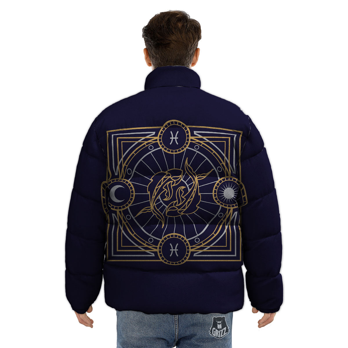 Signs Astrological And Pisces Print Puffer Jacket-grizzshop