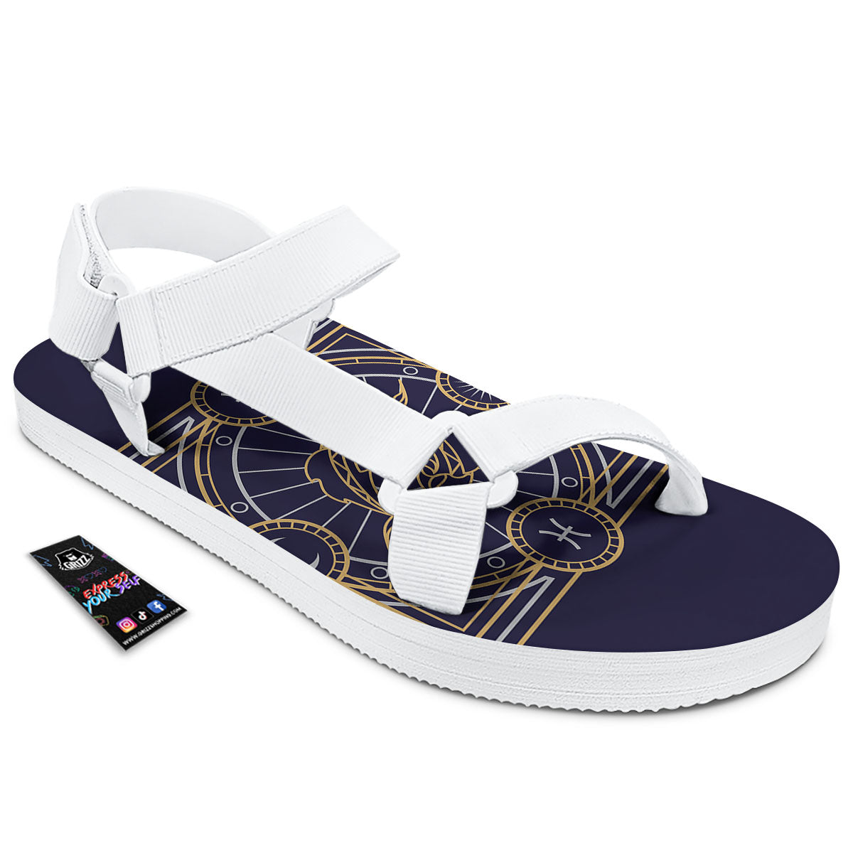 Signs Astrological And Pisces Print White Open Toe Sandals-grizzshop
