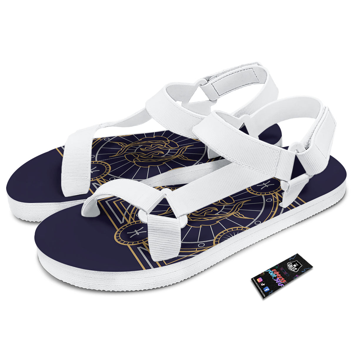 Signs Astrological And Pisces Print White Open Toe Sandals-grizzshop