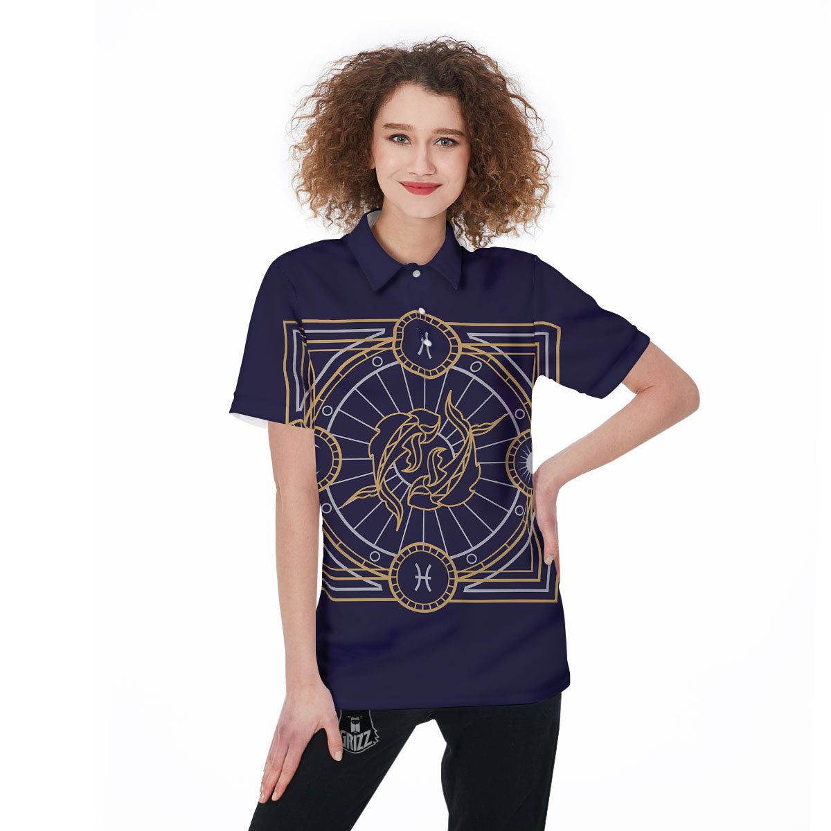Signs Astrological And Pisces Print Women's Golf Shirts-grizzshop