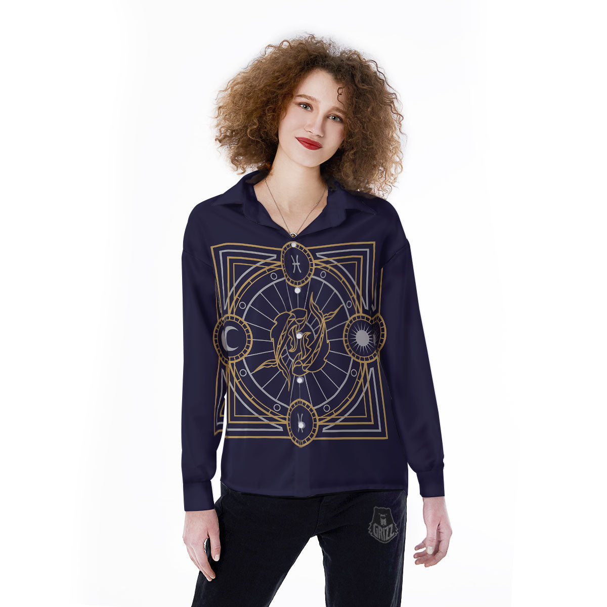 Signs Astrological And Pisces Print Women's Long Sleeve Shirts-grizzshop