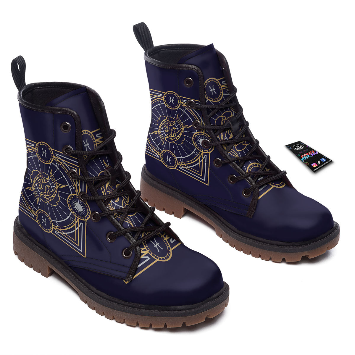 Signs Astrological And Pisces Print Work Boots-grizzshop