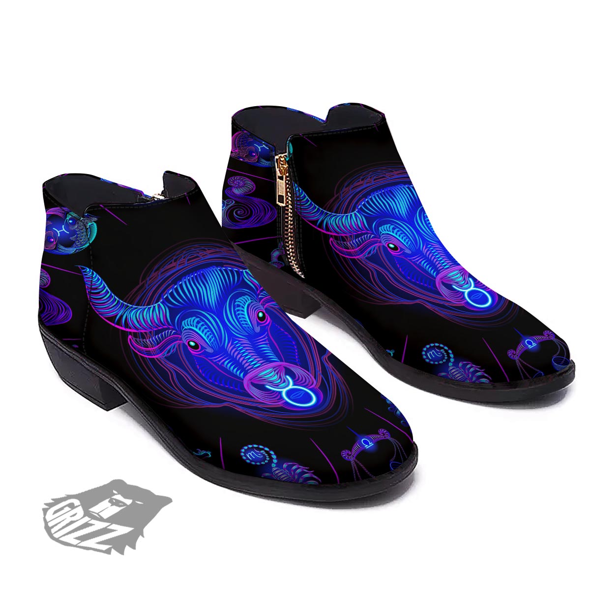 Signs Astrological And Taurus Print Ankle Boots-grizzshop