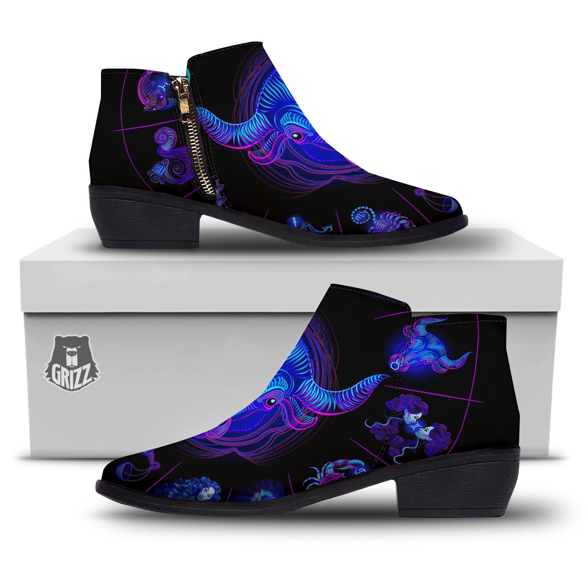 Signs Astrological And Taurus Print Ankle Boots-grizzshop