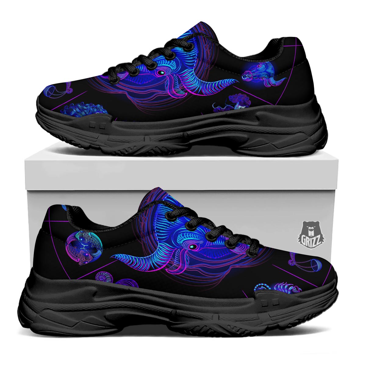 Signs Astrological And Taurus Print Black Chunky Shoes-grizzshop