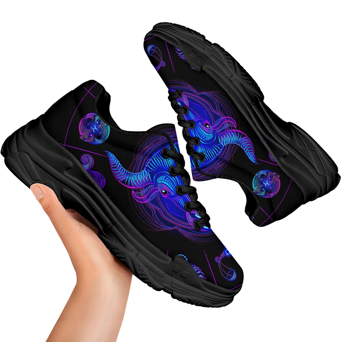 Signs Astrological And Taurus Print Black Chunky Shoes-grizzshop
