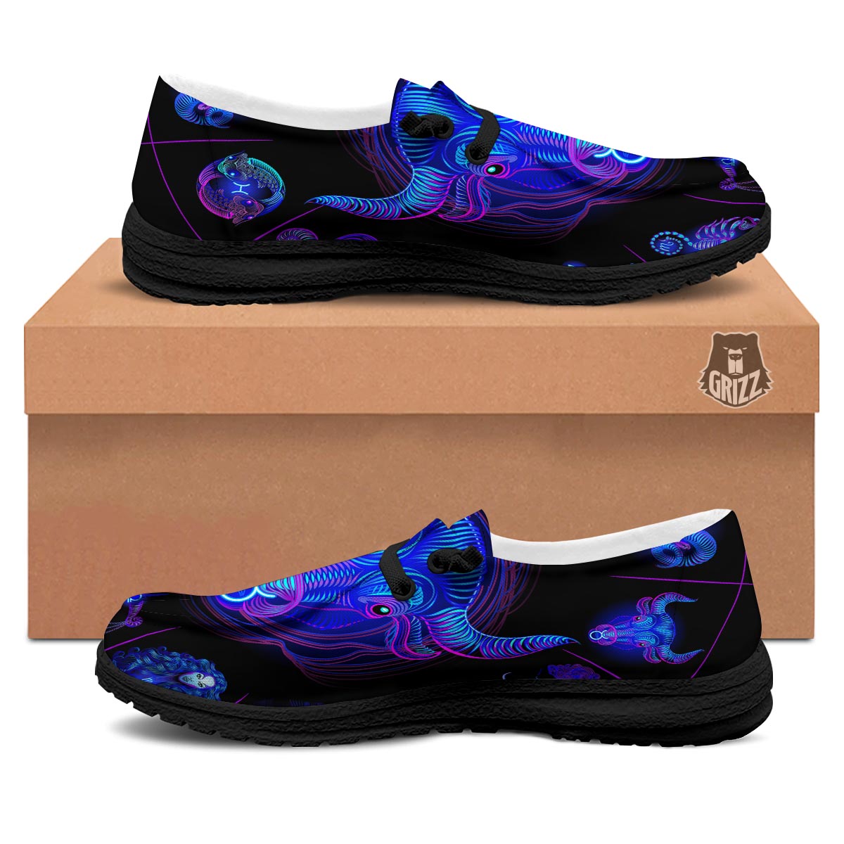 Signs Astrological And Taurus Print Black Loafers-grizzshop