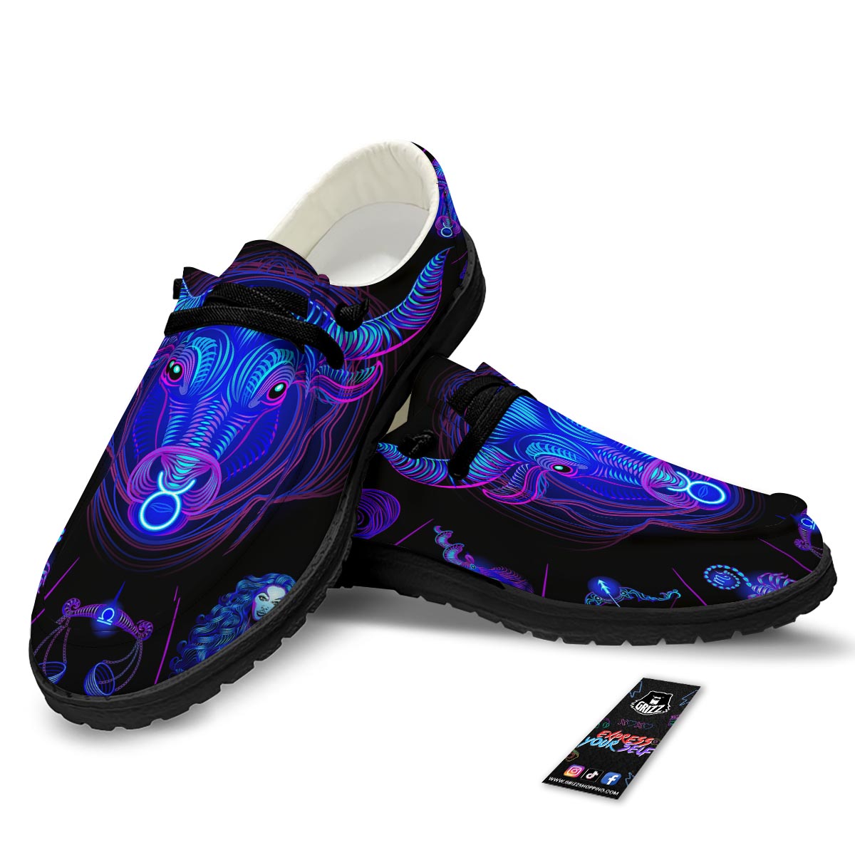 Signs Astrological And Taurus Print Black Loafers-grizzshop