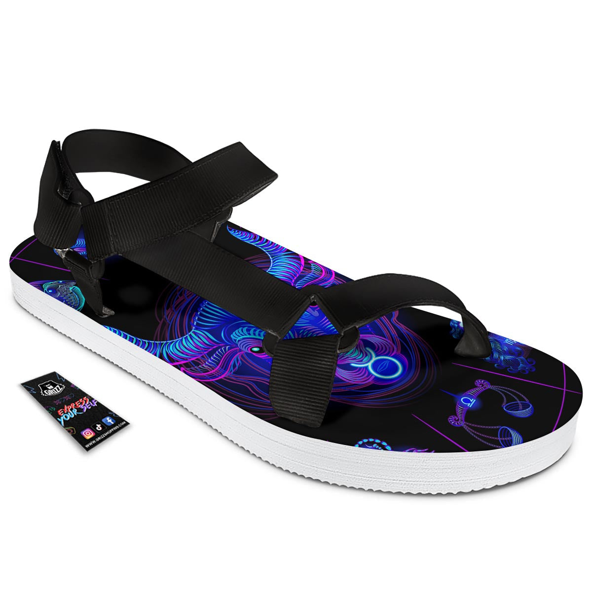 Signs Astrological And Taurus Print Black Open Toe Sandals-grizzshop
