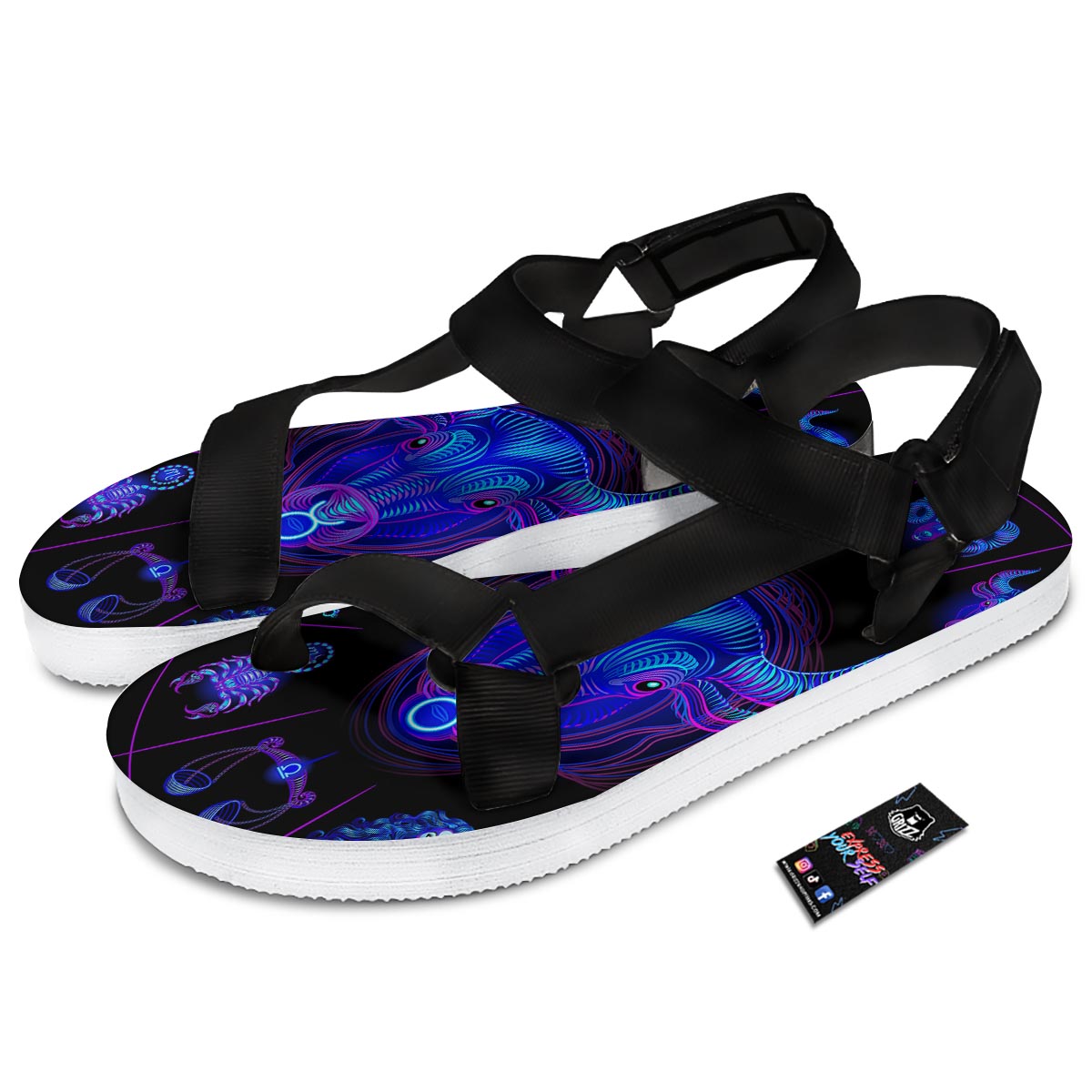 Signs Astrological And Taurus Print Black Open Toe Sandals-grizzshop