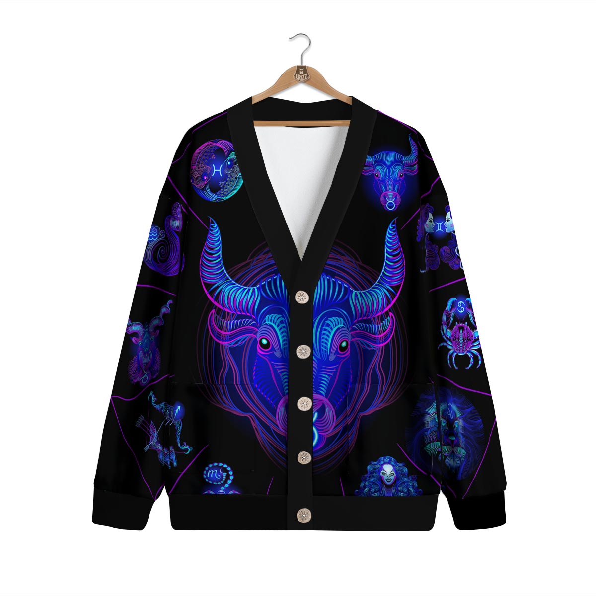 Signs Astrological And Taurus Print Cardigan-grizzshop