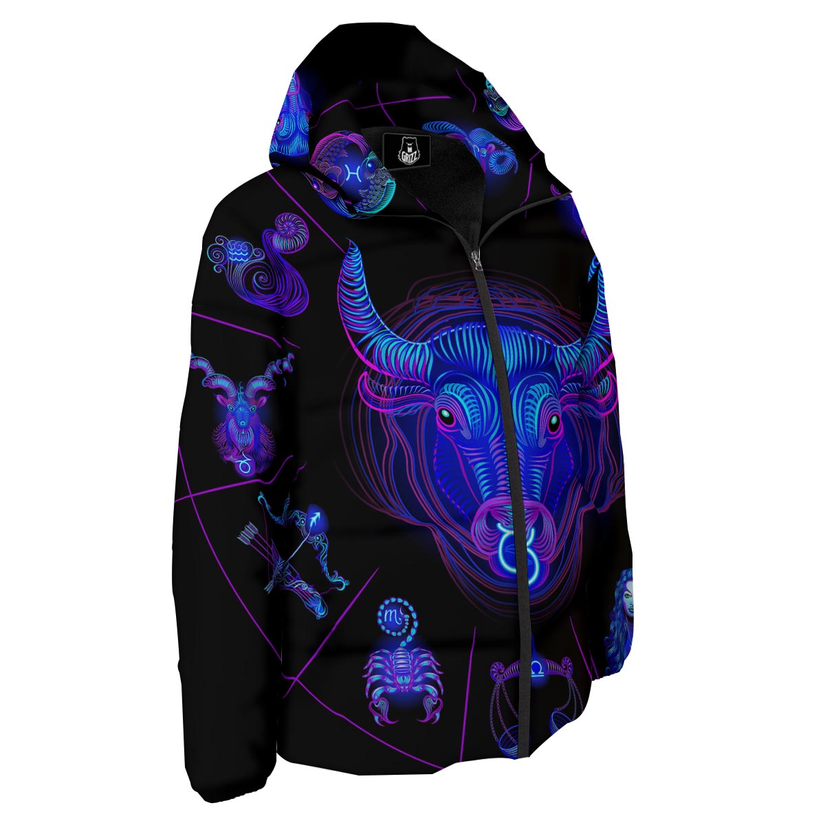 Signs Astrological And Taurus Print Down Jacket-grizzshop