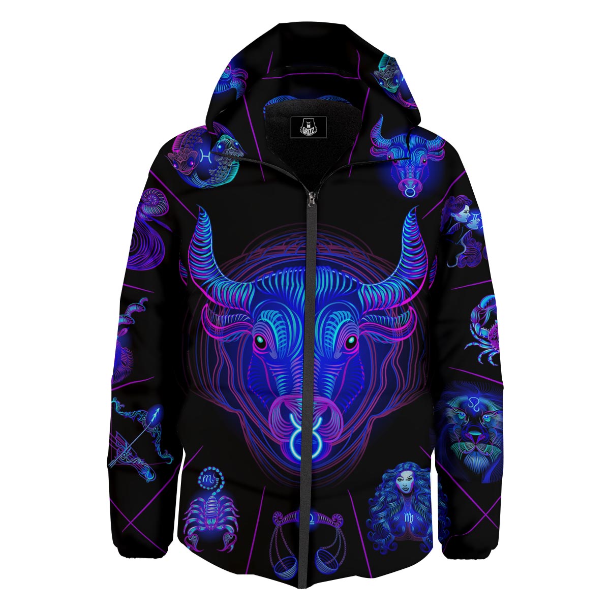 Signs Astrological And Taurus Print Down Jacket-grizzshop