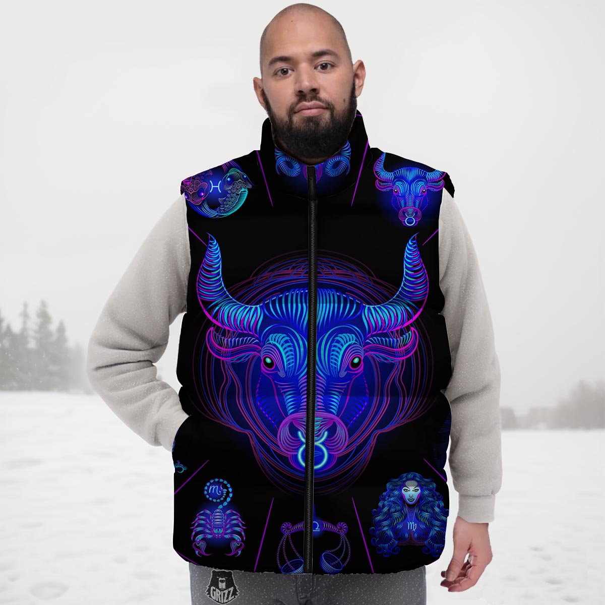 Signs Astrological And Taurus Print Down Vest
