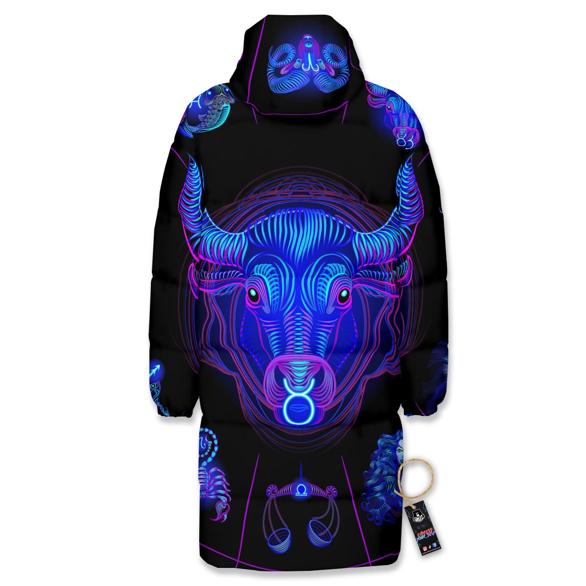 Signs Astrological And Taurus Print Long Down Jacket-grizzshop
