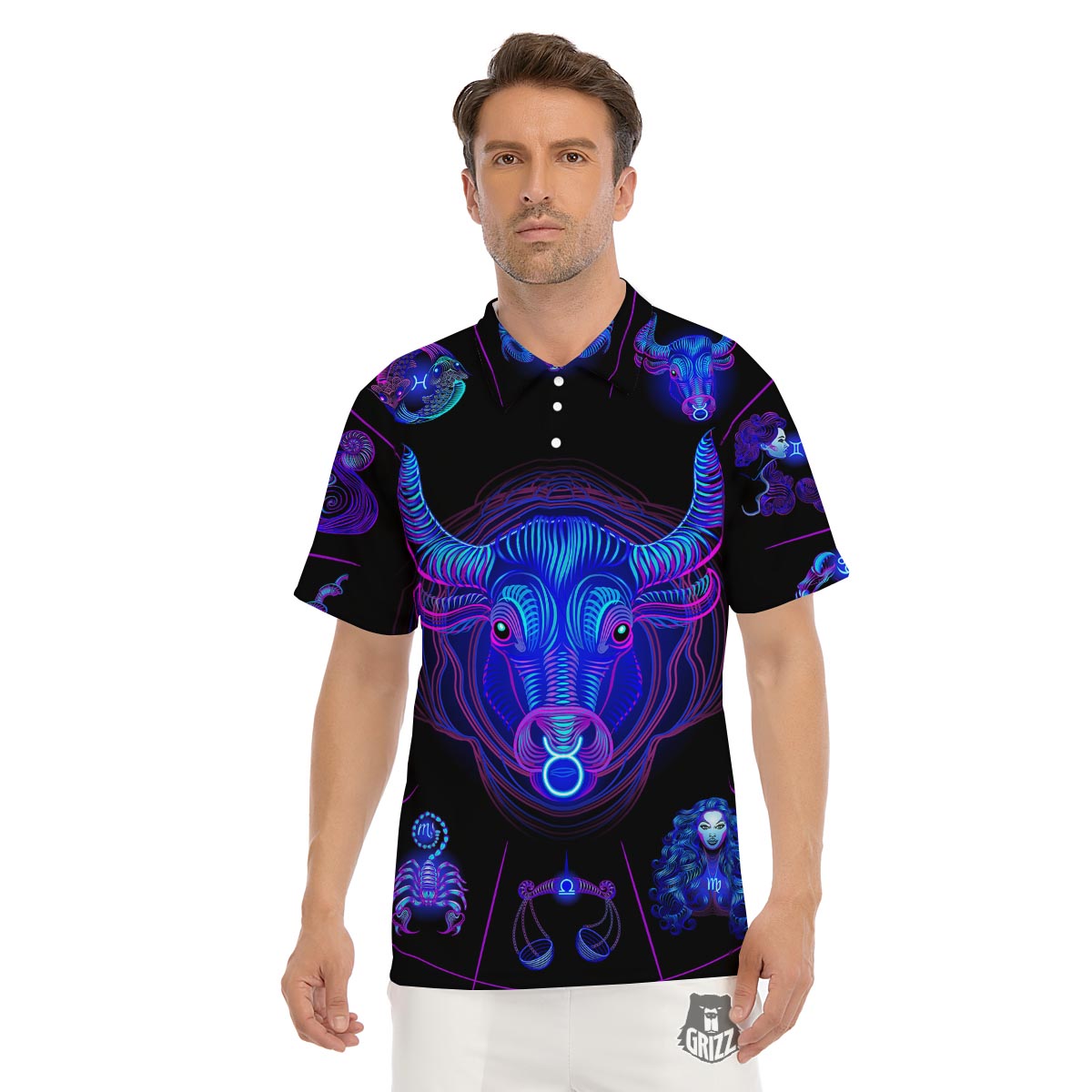 Signs Astrological And Taurus Print Men's Golf Shirts-grizzshop