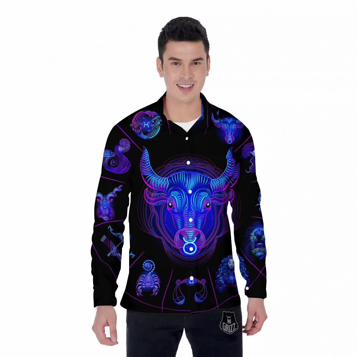 Signs Astrological And Taurus Print Men's Long Sleeve Shirts-grizzshop