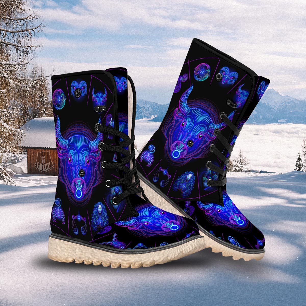 Signs Astrological And Taurus Print Snow Boots-grizzshop