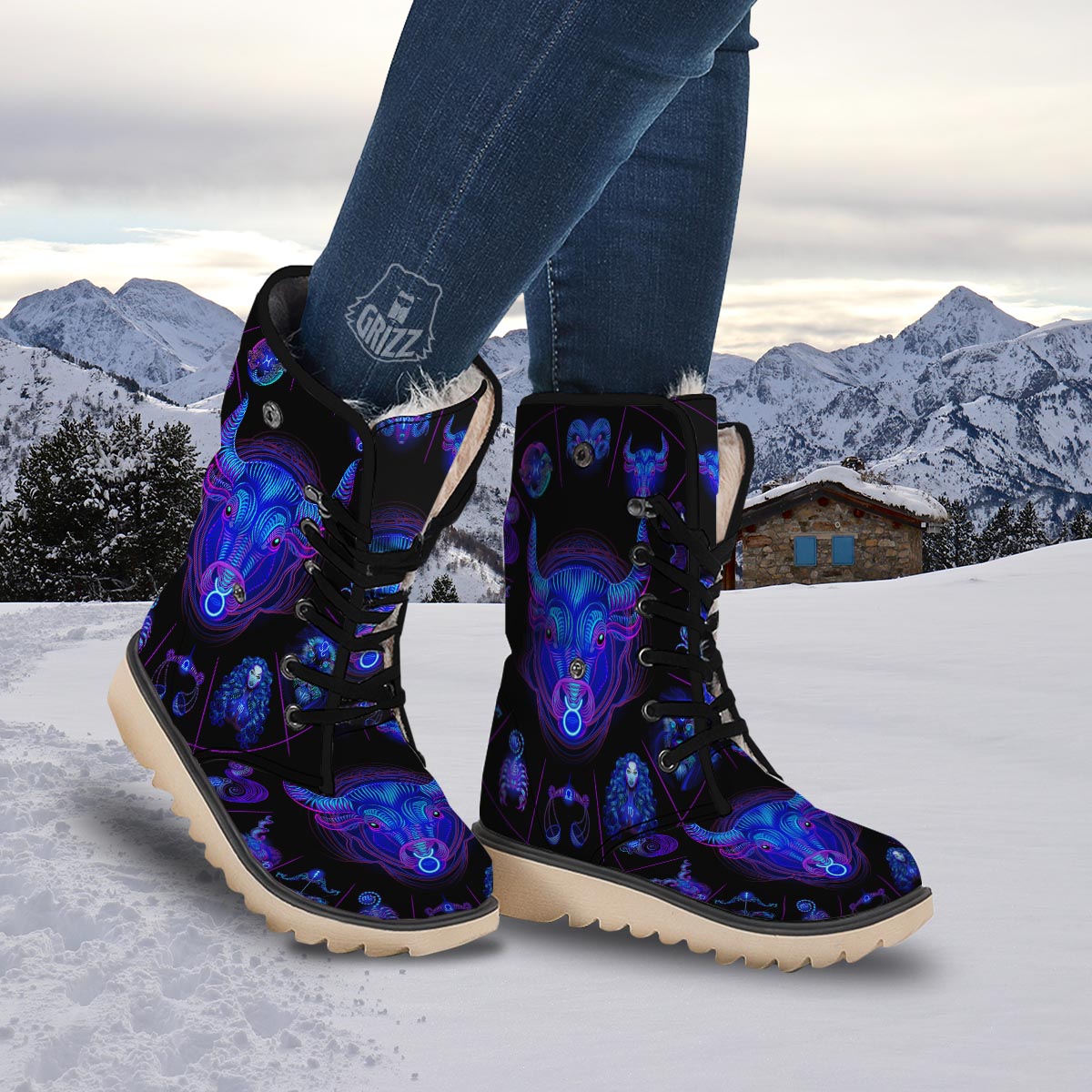 Signs Astrological And Taurus Print Snow Boots-grizzshop
