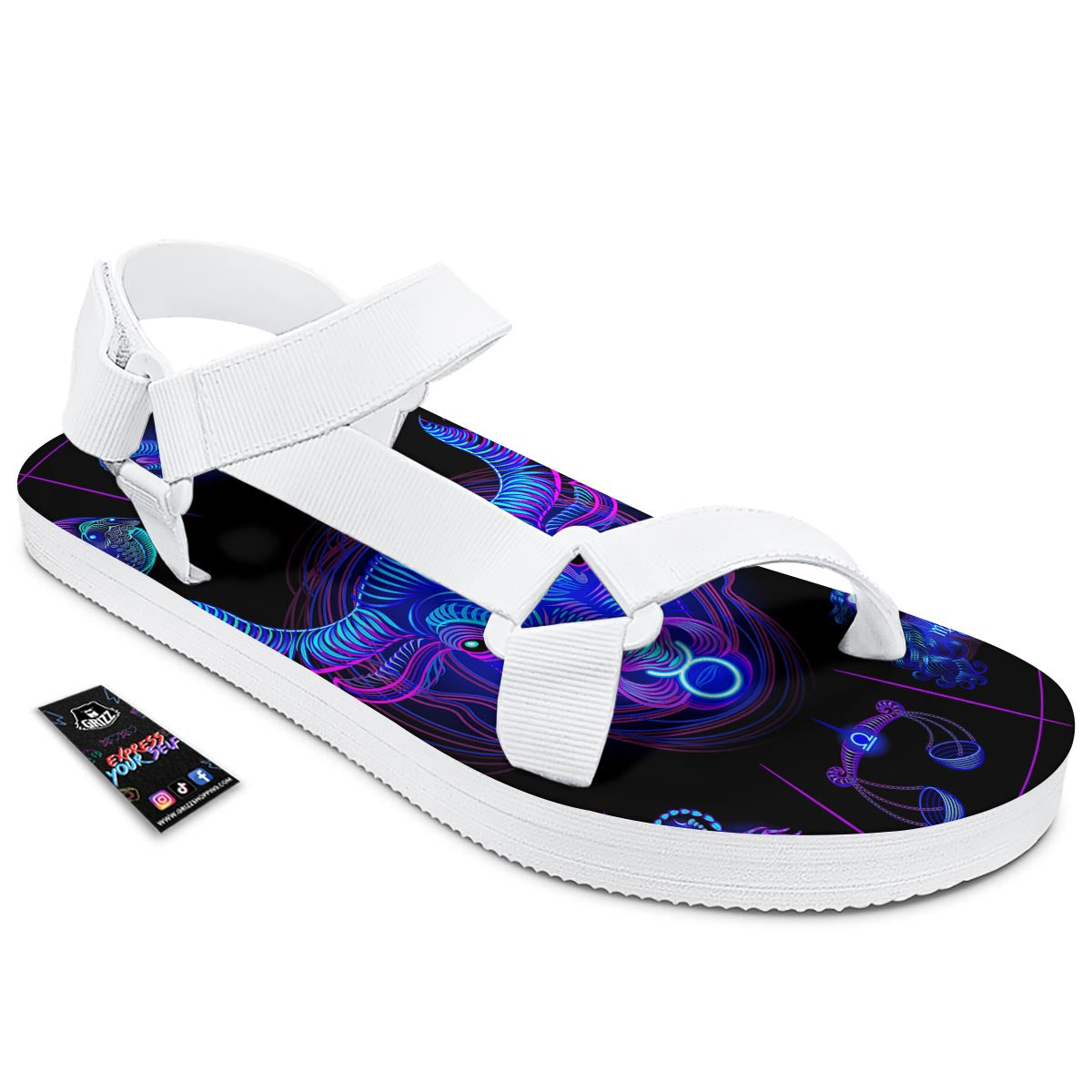 Signs Astrological And Taurus Print White Open Toe Sandals-grizzshop