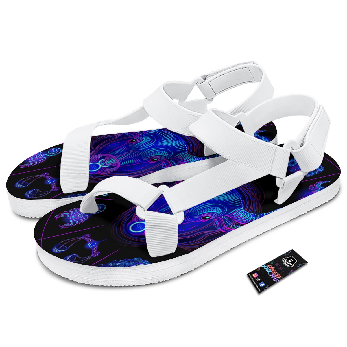 Signs Astrological And Taurus Print White Open Toe Sandals-grizzshop
