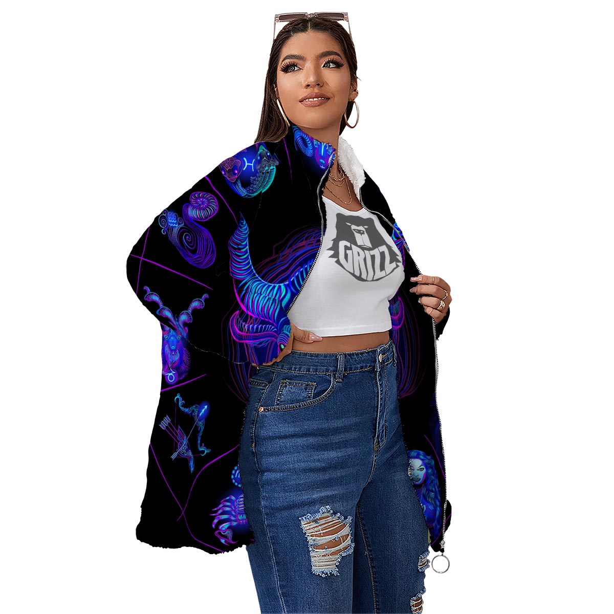 Signs Astrological And Taurus Print Women's Sherpa Jacket-grizzshop