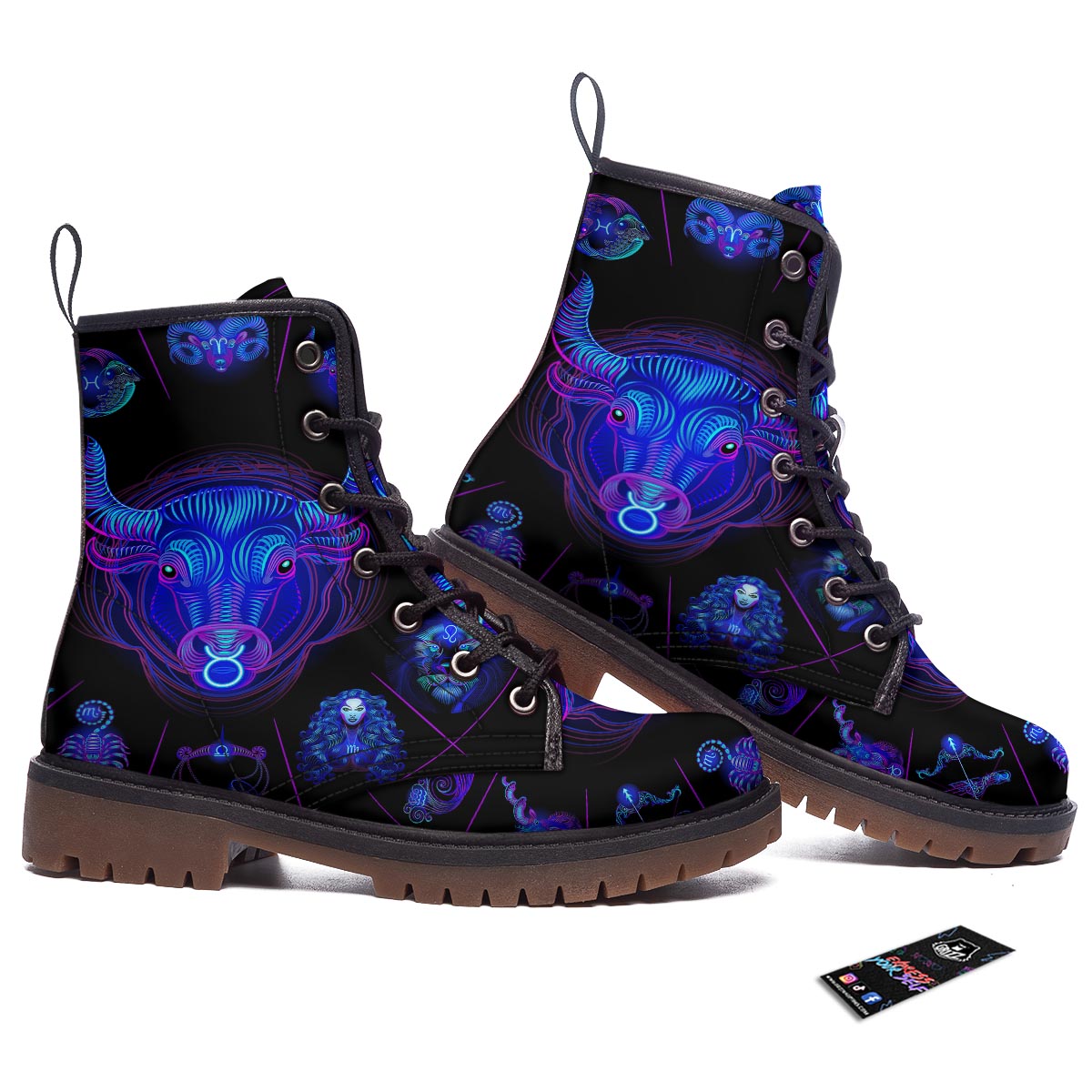 Signs Astrological And Taurus Print Work Boots-grizzshop