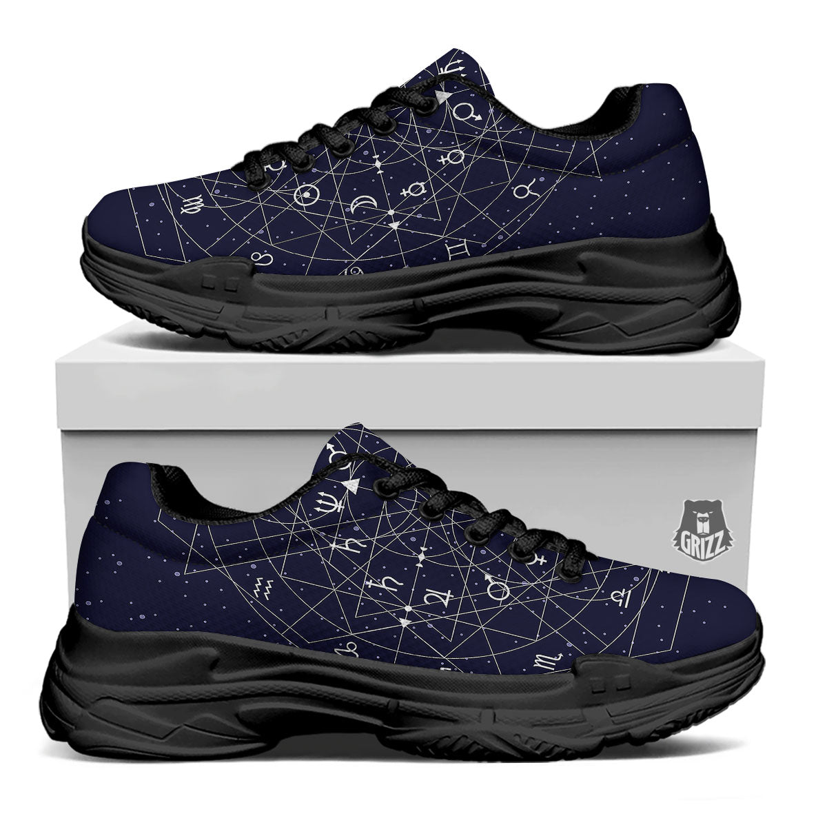 Signs Geometric Zodiac Print Black Chunky Shoes-grizzshop