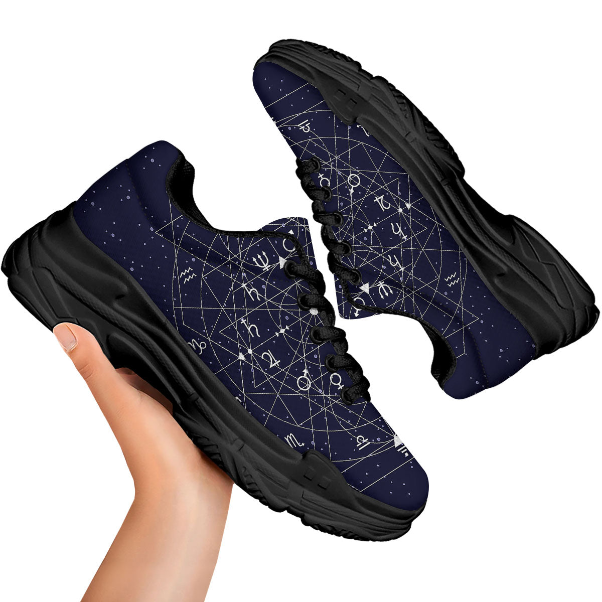 Signs Geometric Zodiac Print Black Chunky Shoes-grizzshop