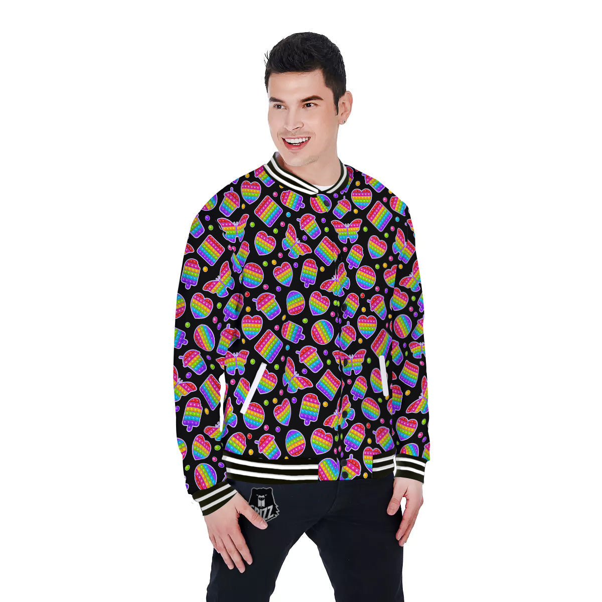 Silicone Bubbles Pop it Colorful Print Pattern Baseball Jacket-grizzshop
