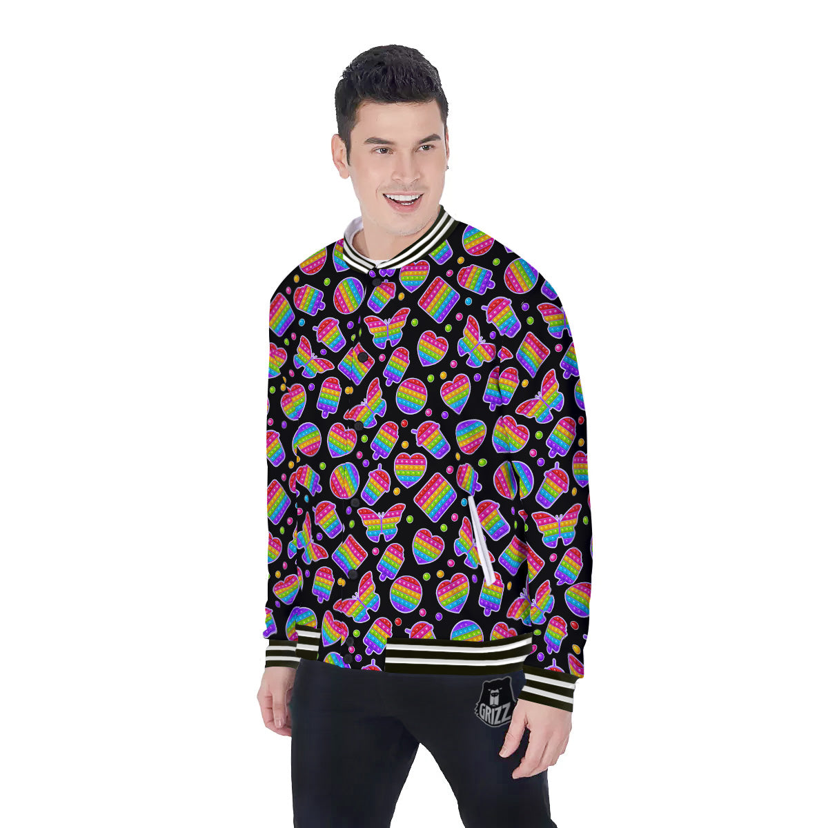 Silicone Bubbles Pop it Colorful Print Pattern Baseball Jacket-grizzshop
