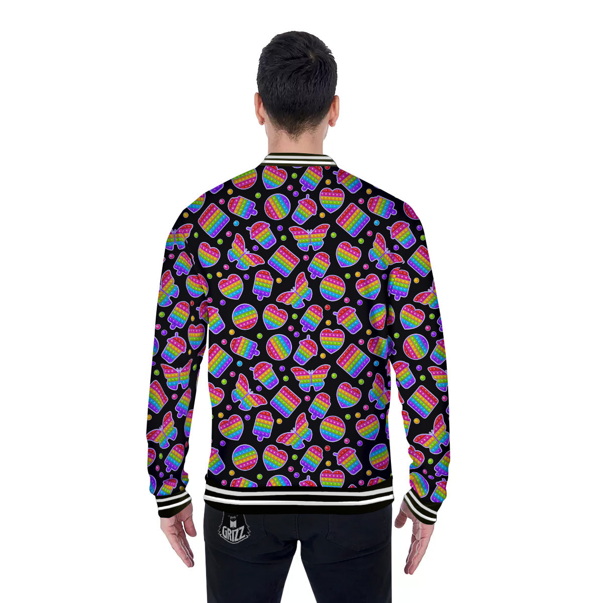 Silicone Bubbles Pop it Colorful Print Pattern Baseball Jacket-grizzshop