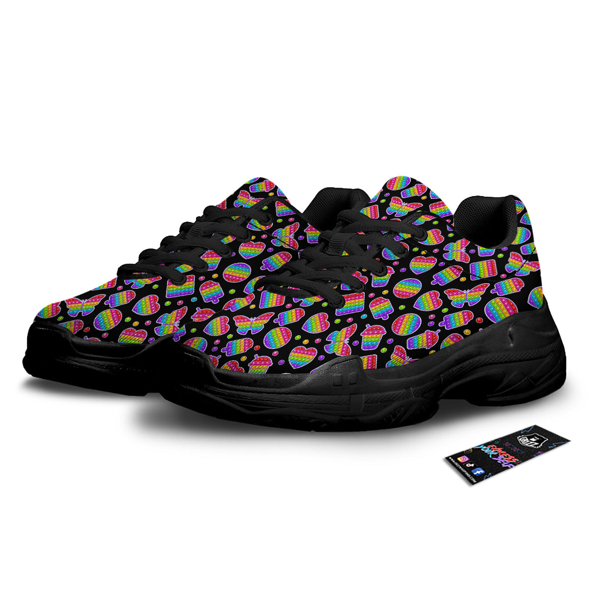 Silicone Bubbles Pop it Colorful Print Pattern Black Chunky Shoes-grizzshop