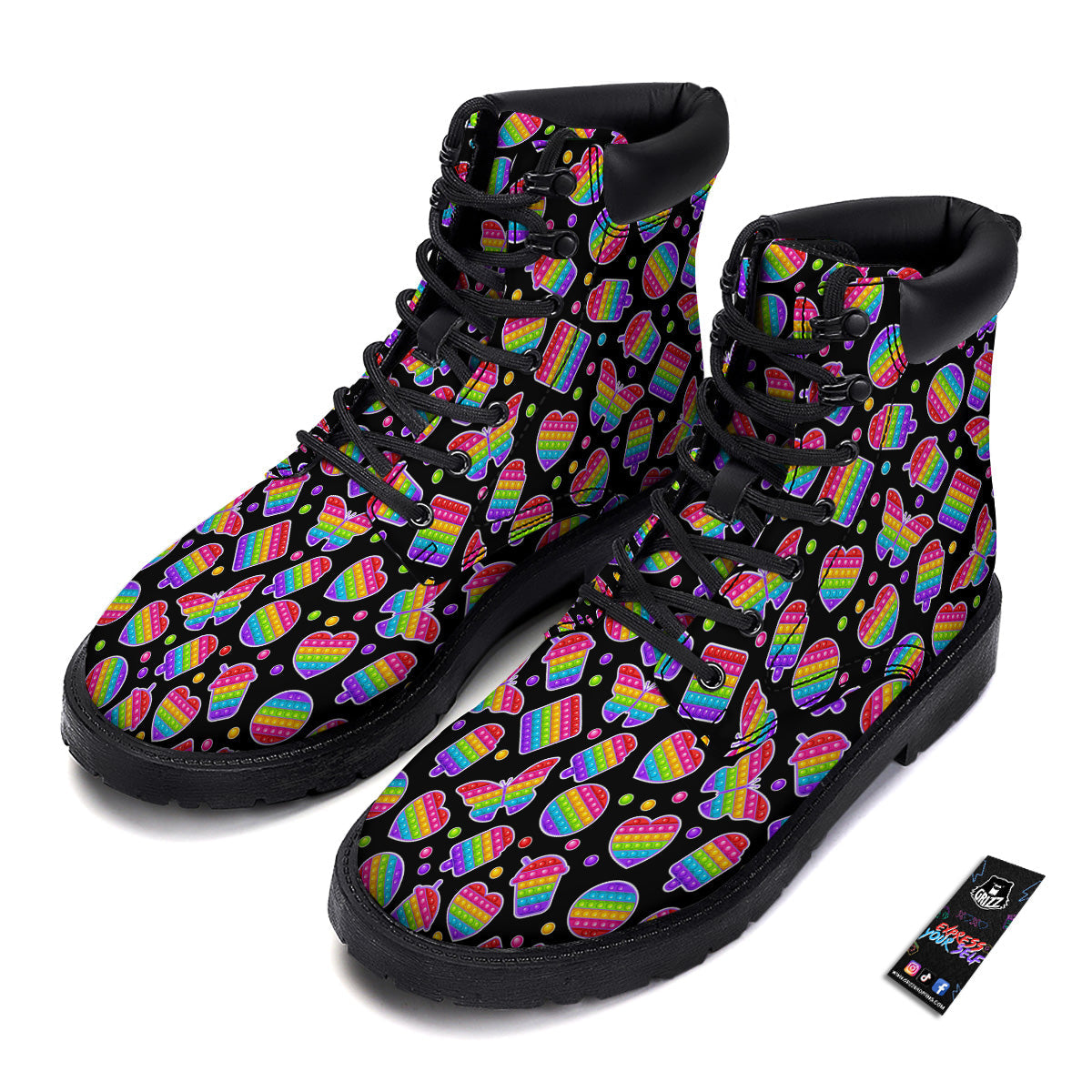 Silicone Bubbles Pop it Colorful Print Pattern Boots-grizzshop