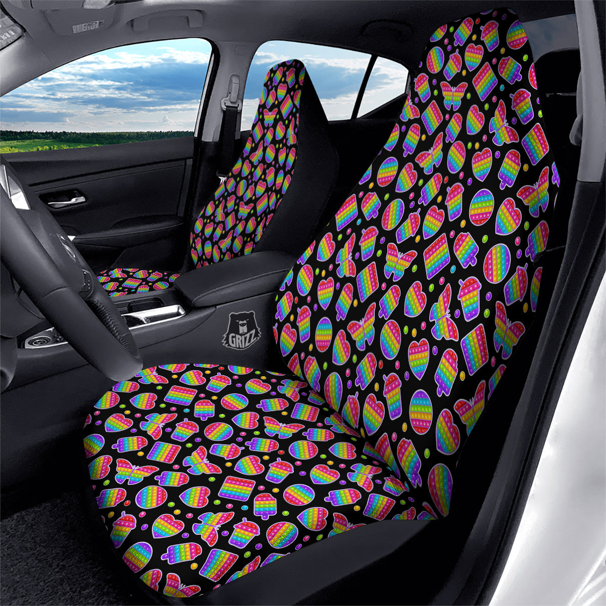 Silicone Bubbles Pop it Colorful Print Pattern Car Seat Covers-grizzshop