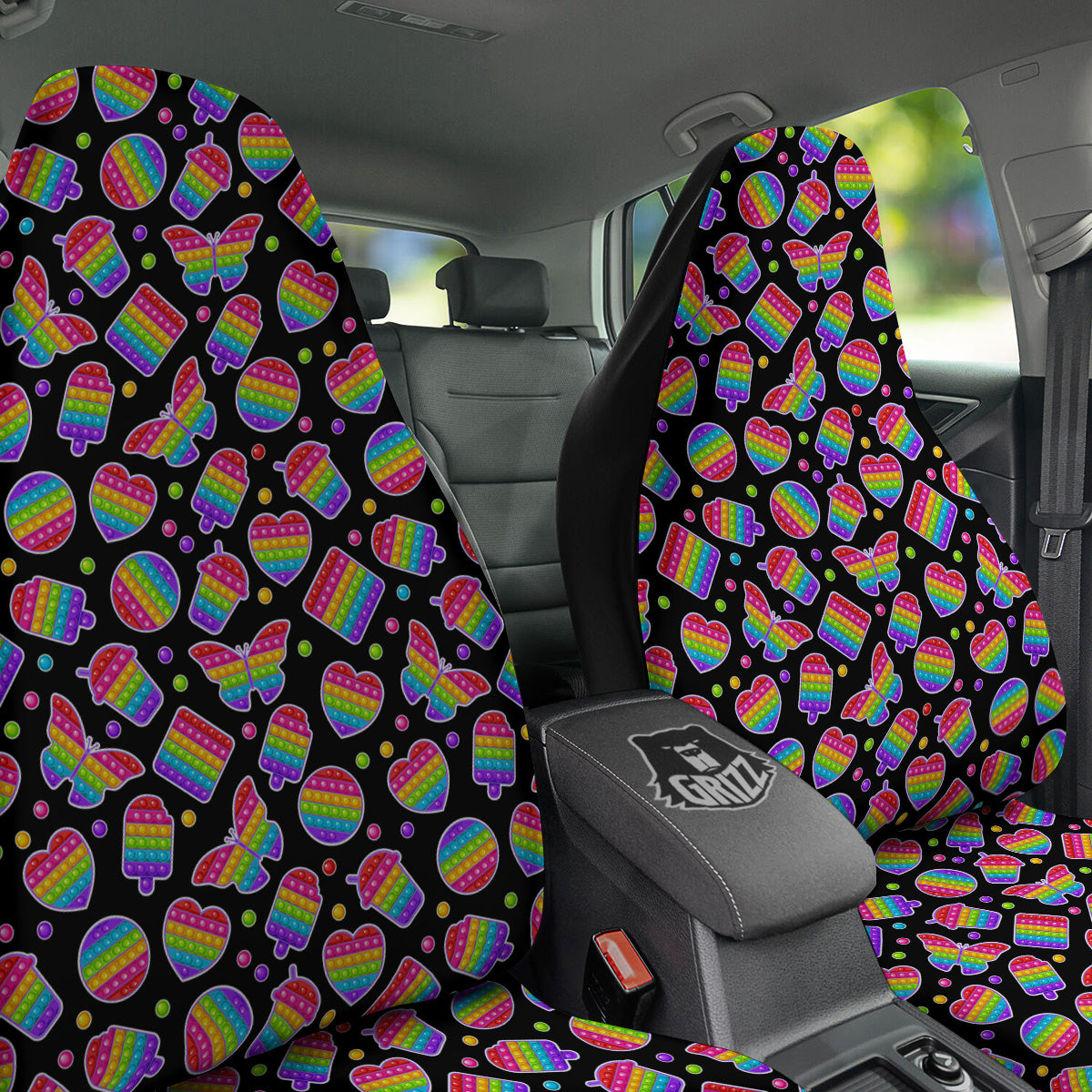 Silicone Bubbles Pop it Colorful Print Pattern Car Seat Covers-grizzshop