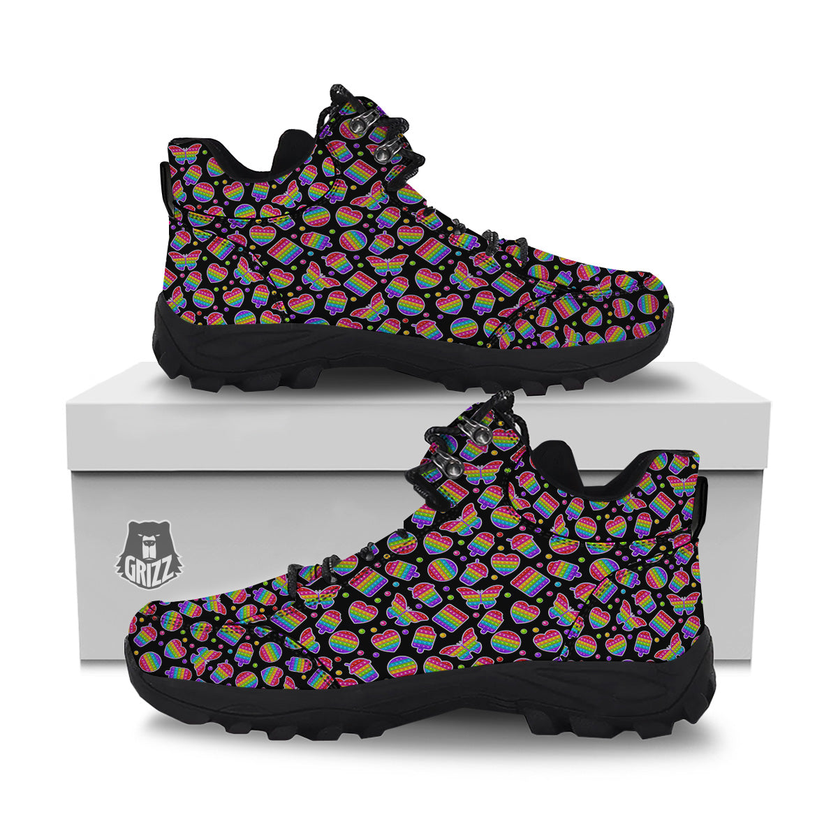 Silicone Bubbles Pop it Colorful Print Pattern Hiking Shoes-grizzshop