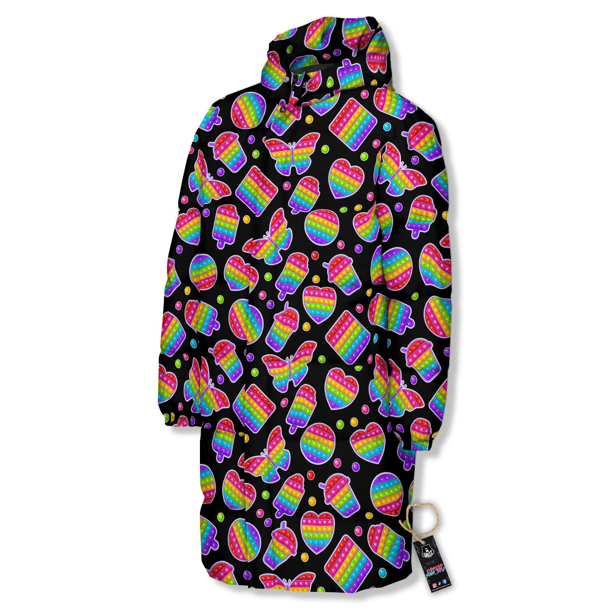 Silicone Bubbles Pop it Colorful Print Pattern Long Down Jacket-grizzshop