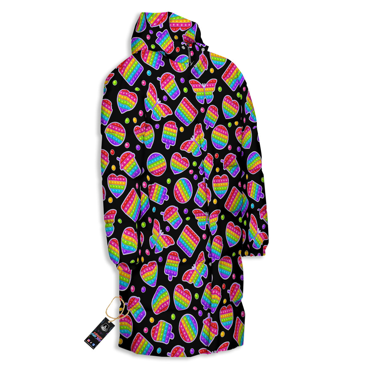 Silicone Bubbles Pop it Colorful Print Pattern Long Down Jacket-grizzshop