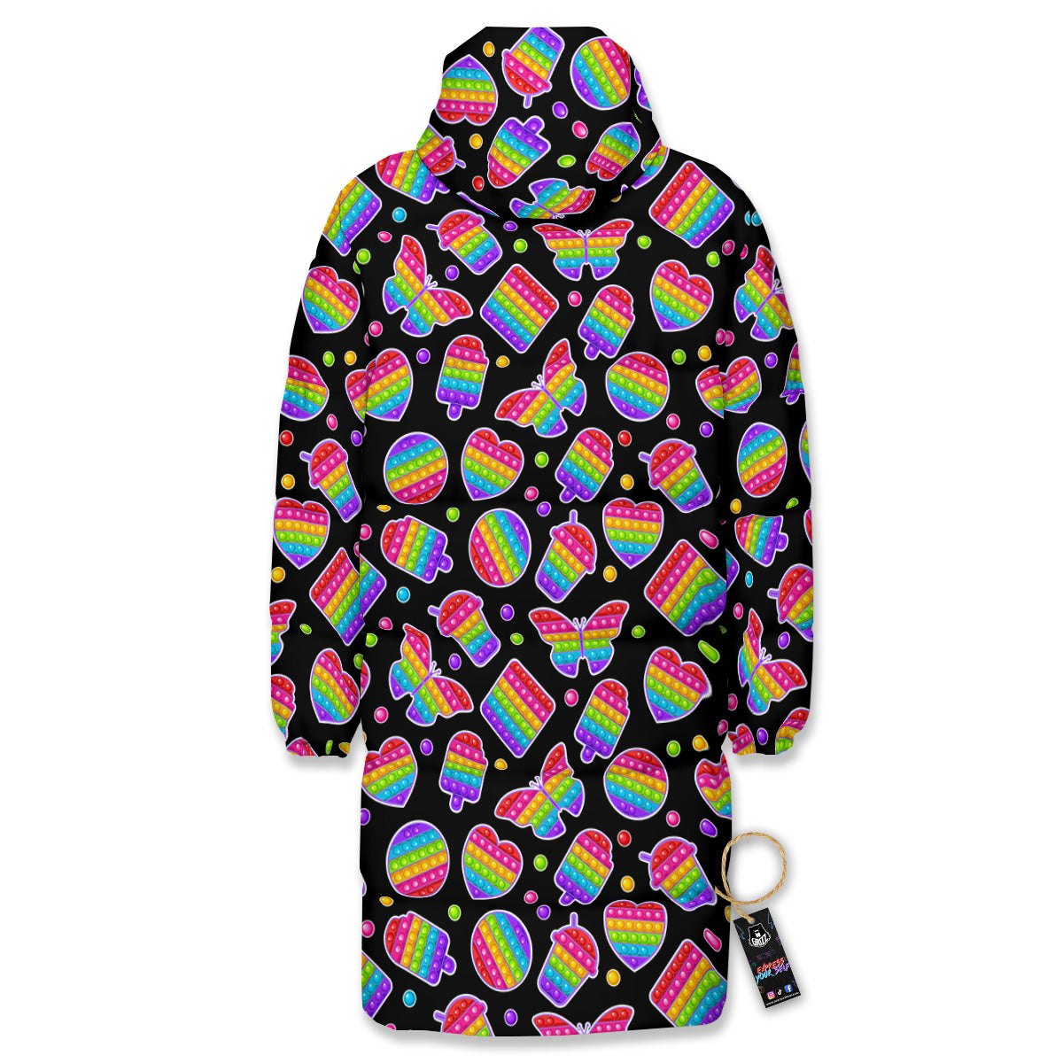 Silicone Bubbles Pop it Colorful Print Pattern Long Down Jacket-grizzshop