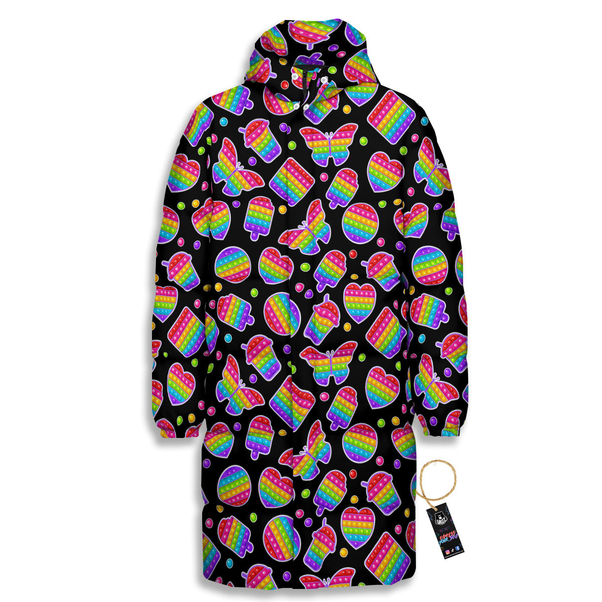 Silicone Bubbles Pop it Colorful Print Pattern Long Down Jacket-grizzshop