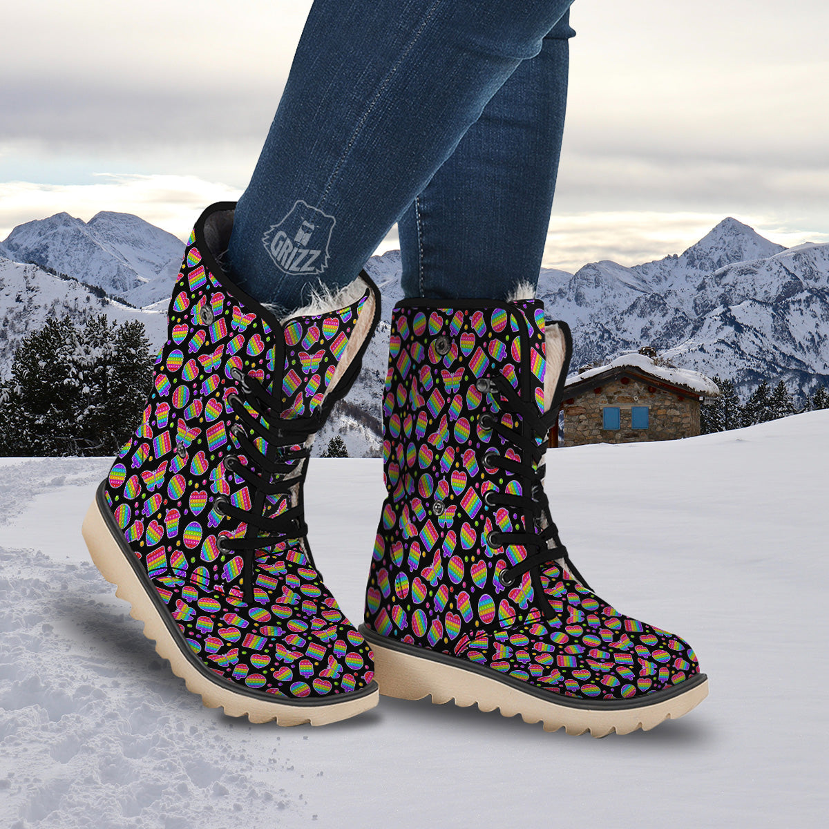 Silicone Bubbles Pop it Colorful Print Pattern Snow Boots-grizzshop