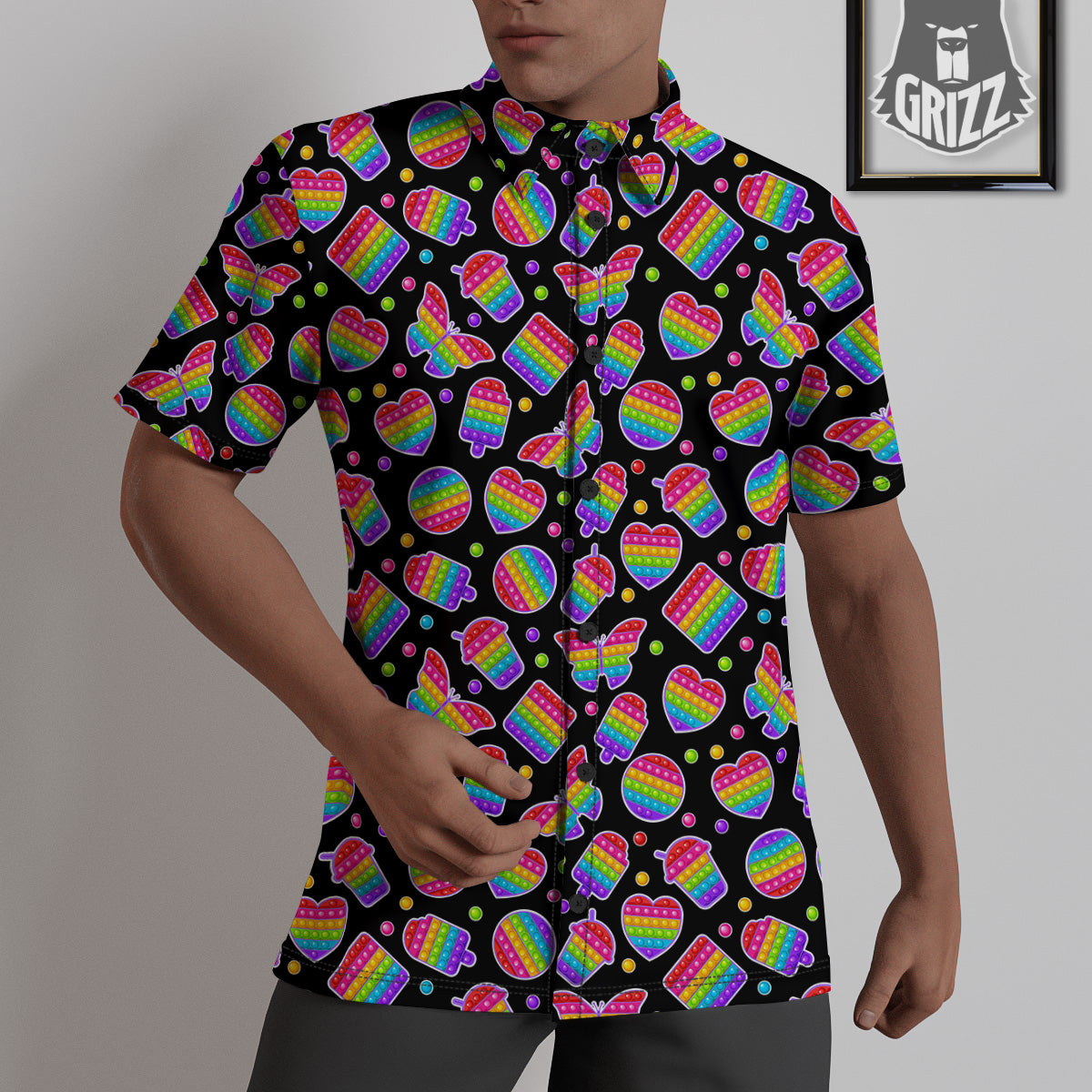Silicone Bubbles Pop it Colorful Print Pattern Untucked Shirts-grizzshop