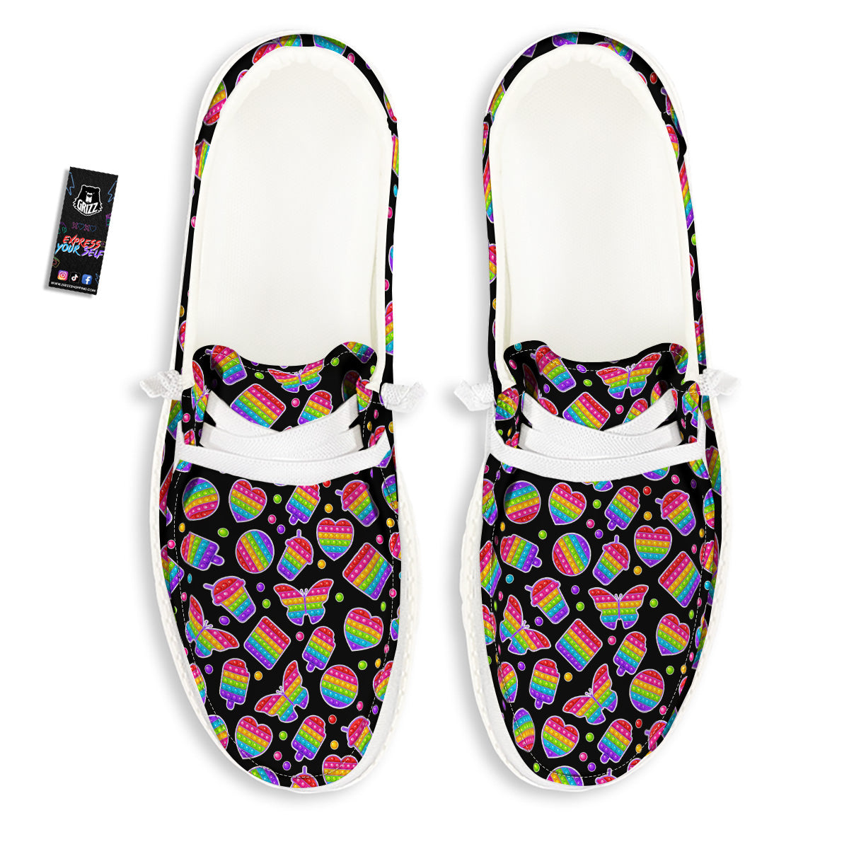 Silicone Bubbles Pop it Colorful Print Pattern White Loafers-grizzshop