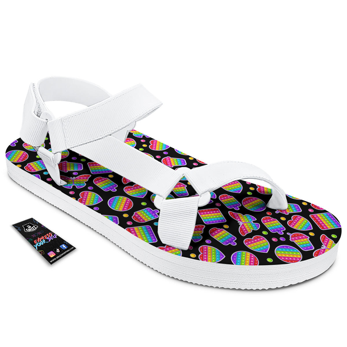 Silicone Bubbles Pop it Colorful Print Pattern White Open Toe Sandals-grizzshop