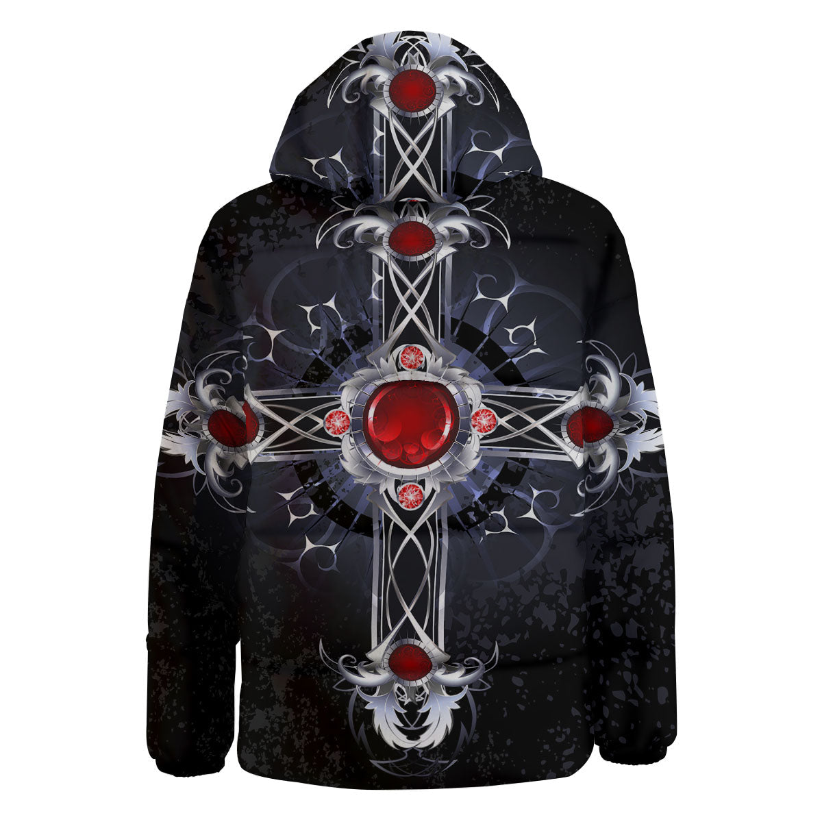 Silver Cross Ornamental Print Down Jacket-grizzshop
