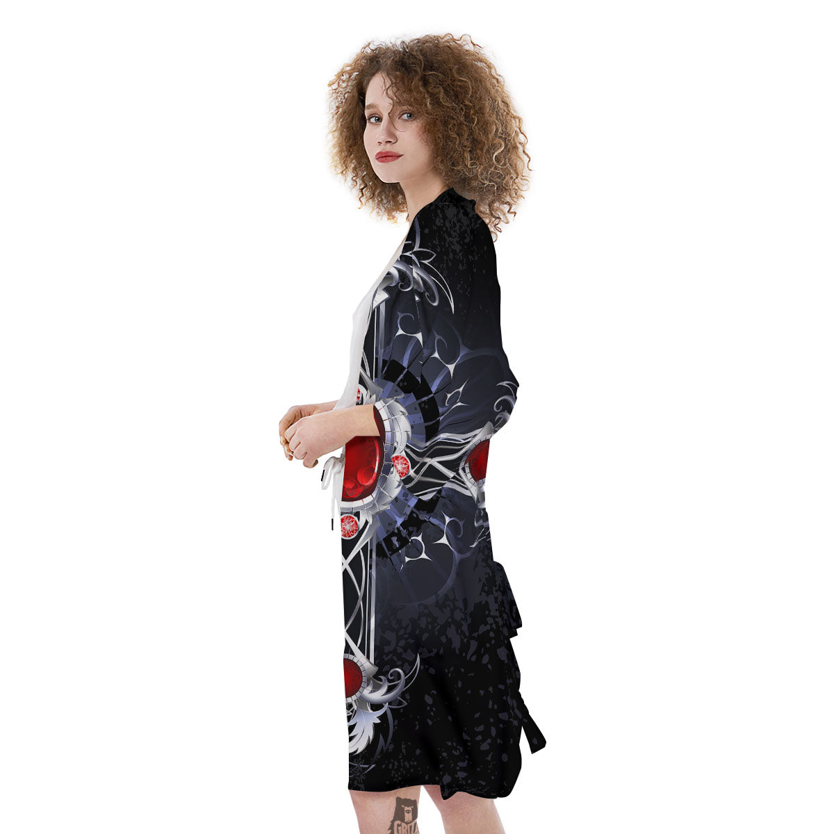 Silver Cross Ornamental Print Kimono-grizzshop