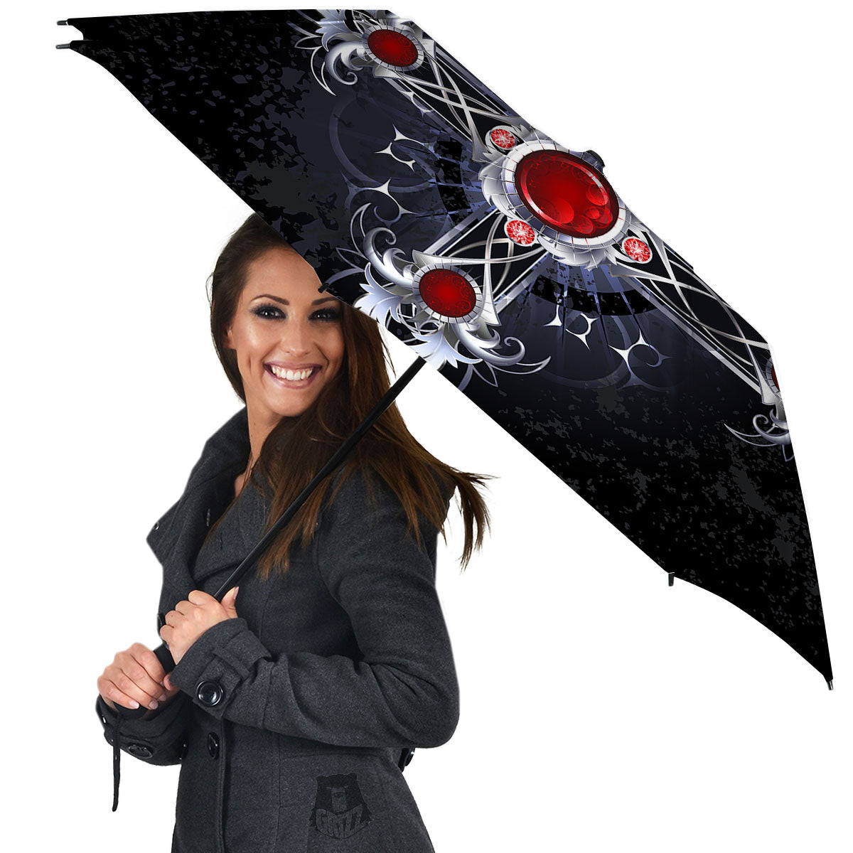 Silver Cross Ornamental Print Umbrella-grizzshop
