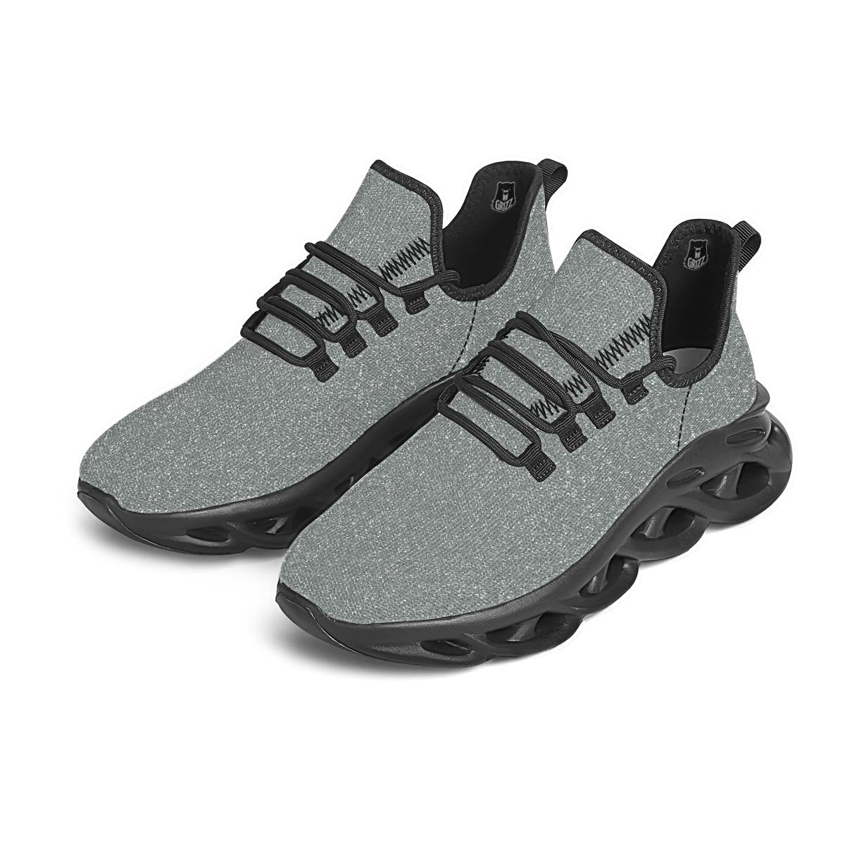 Silver Glitter Artwork Print Black Running Shoes-grizzshop